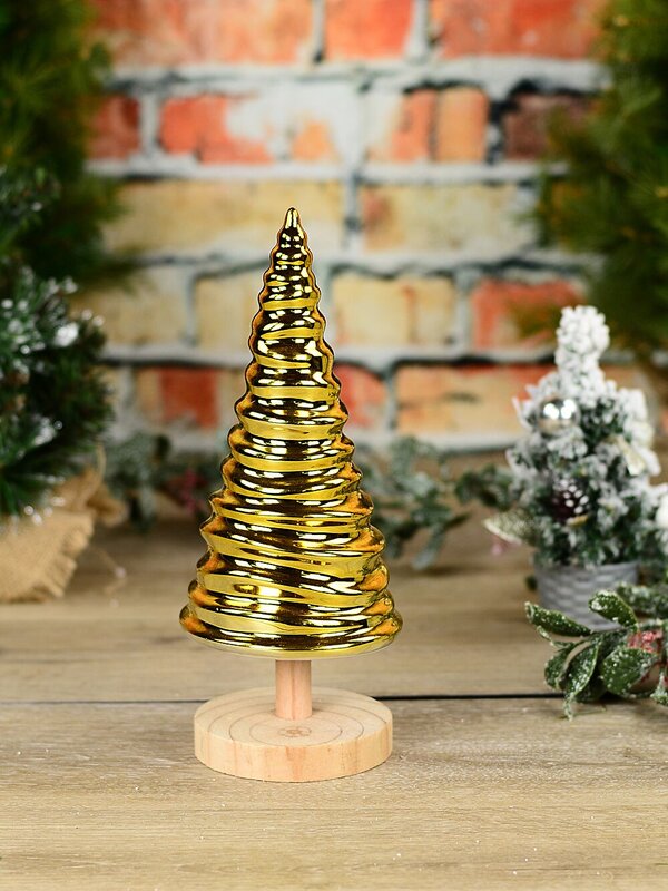 Gold Ridge Ceramic Tabletop Christmas Tree With Wooden Base | 33cm — image 2