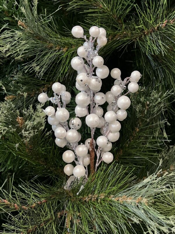White Pearl Berries Spray With Silver Sequins Christmas Tree Stem Pick | 33cm — image 2