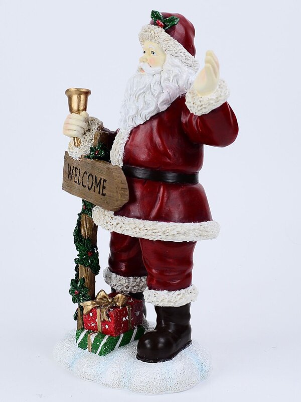 34cm Classic Santa & Welcome Signpost Christmas Resin Figurine — image 5