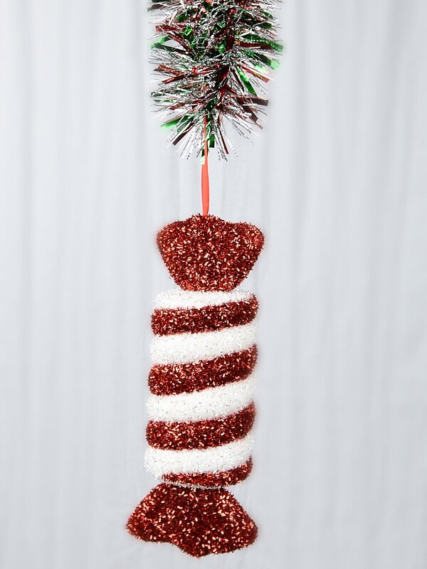 Red & White Swirl Christmas Wrapped Lolly Tinsel Plaque Ornament | 34cm — image 2