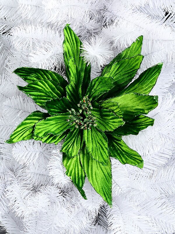 Green Velour Poinsettia With Glitter Christmas Tree Clip Pick | 35cm — image 2