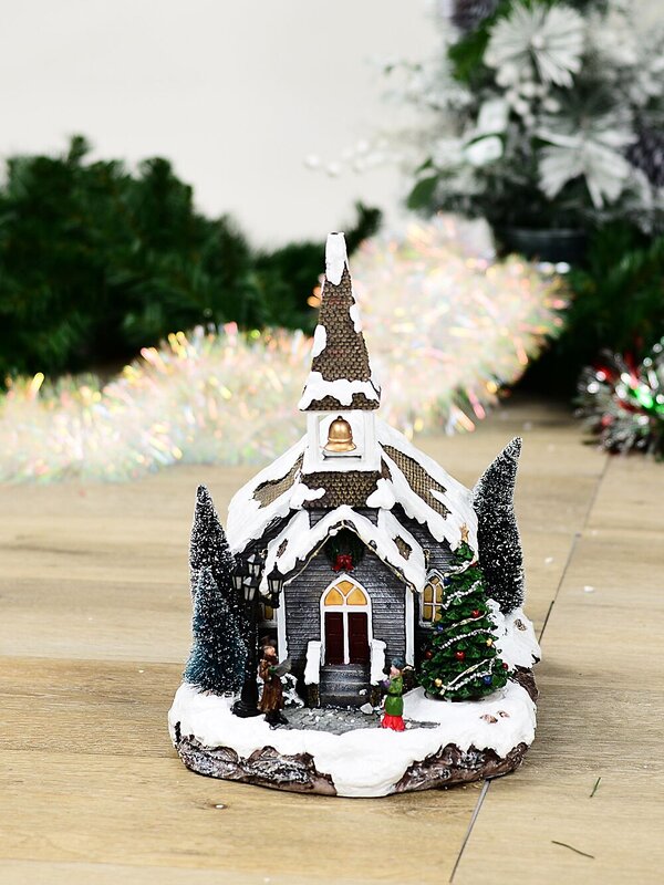 35cm Winter Church LED Christmas Village Scene With Animated Bell & Tree — image 2