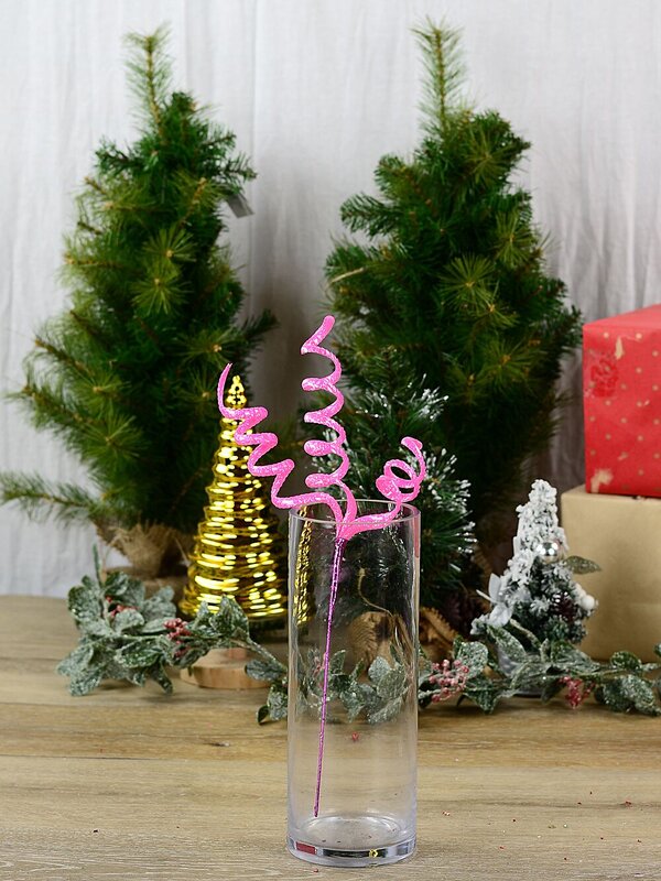 Shiny Pink Layered Sequins Curly Ribbon Spray Long Christmas Stem | 36cm — image 2