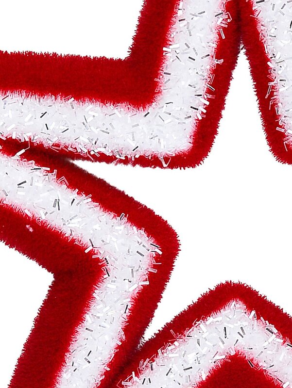 Red & White Flocked Christmas Hollow Star Tinsel Plaque Ornament | 37cm — image 3