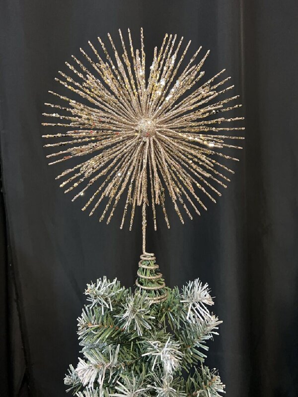 38cm Champagne Glitter Starburst Christmas Tree Top Decoration — image 2
