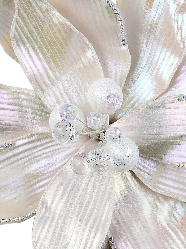 Matte Pearl Poinsettia With Diamante Edging Christmas Tree Clip Pick | 38cm — image 3