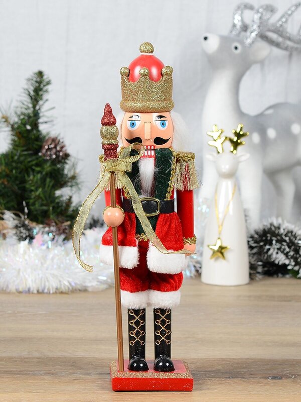 39cm Classic Nutcracker With Finial Staff Decorative Ornament