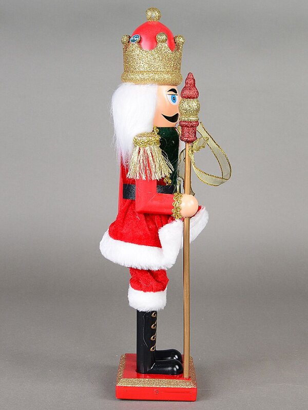 39cm Classic Nutcracker With Finial Staff Decorative Ornament