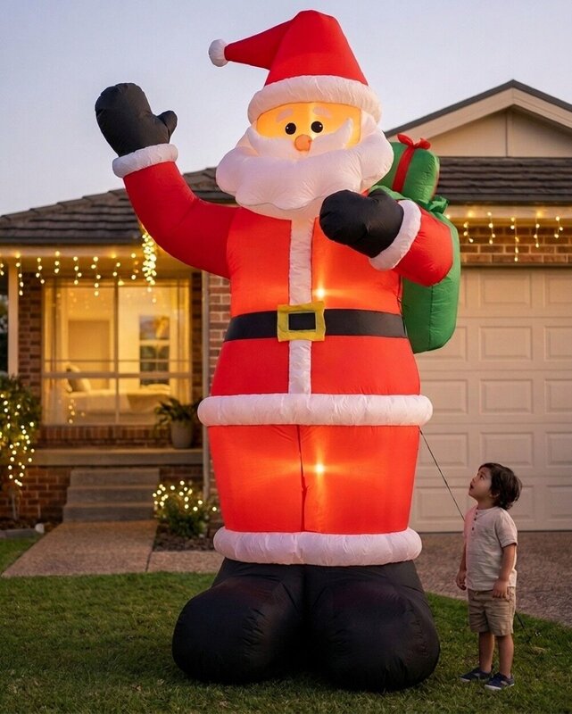 3m Giant Greeting Santa Holding Gift Sack | LED Outdoor Inflatable — image 2