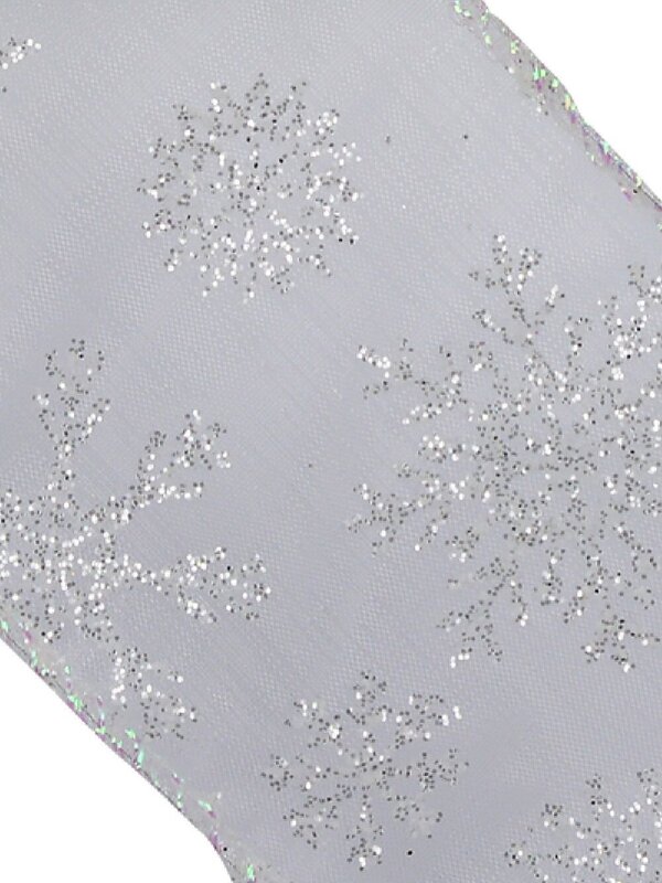 3m Silver Snowflake Pattern On Sheer White Wide Cut Ribbon