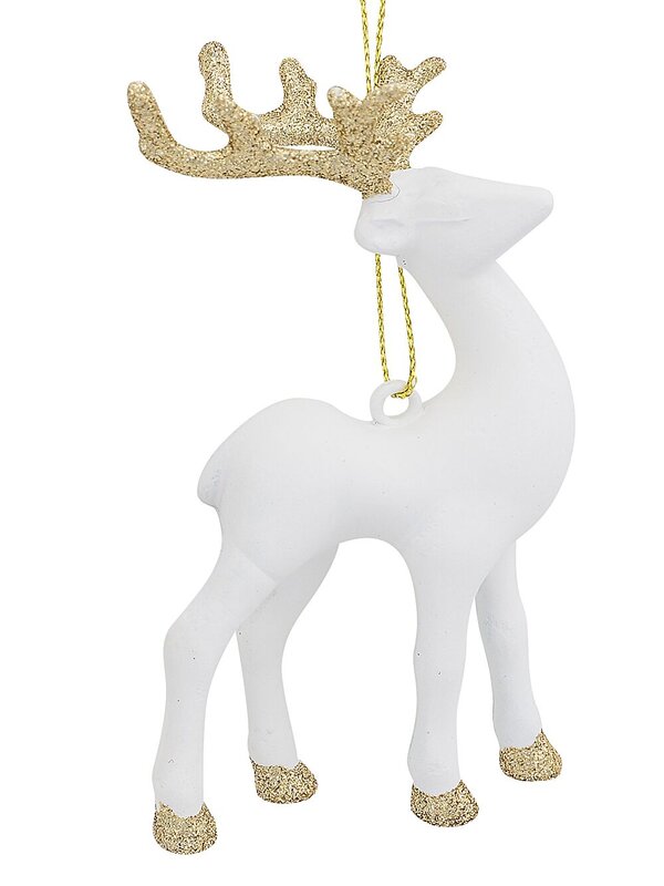 3x 12cm White, Silver & Gold Reindeer Christmas Tree Hanging Decorations — image 2