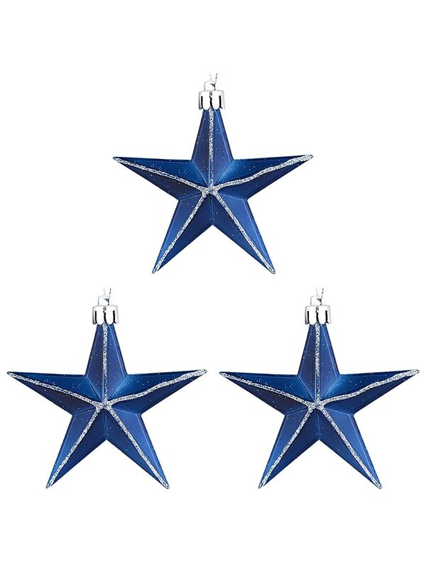 3x Whimsical Midnight Blue & Silver Essential Glitter Star Ornaments | 90mm — image 4