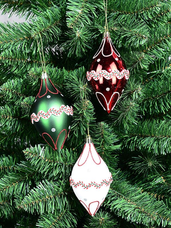 3x Red Green & White Whimsical Signature Lace Pattern Finial Drops | 13cm — image 2
