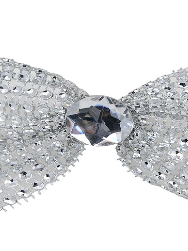 3x Silver Mesh Bowties With Diamante Christmas Tree Clip Ornaments | 11cm — image 3