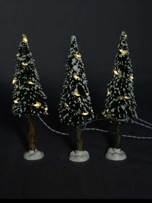 3x Snow Flocked LED Pine Trees Village Scenery | 14cm — image 5