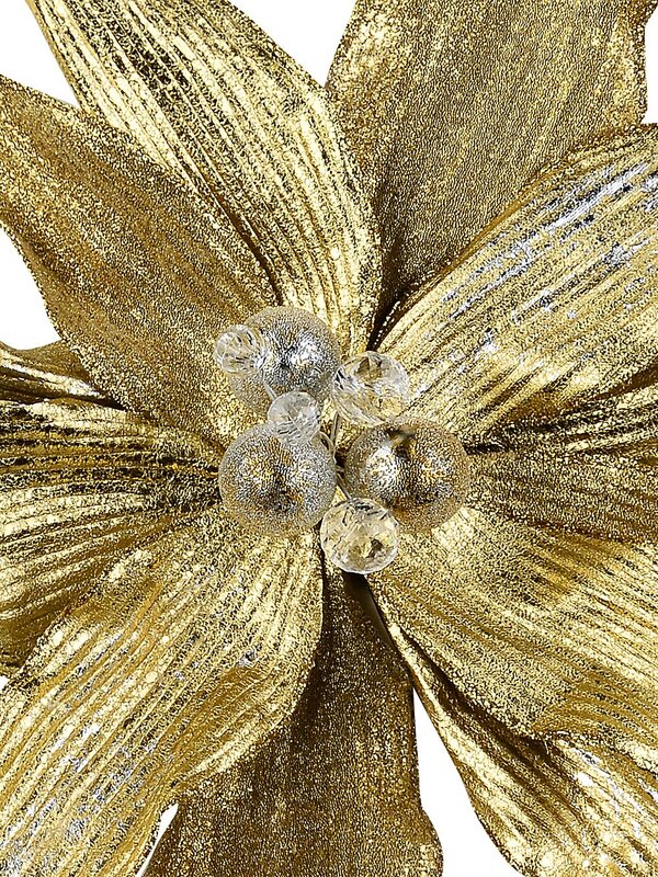 Large Gold Textured & Frosted Poinsettia Flower Christmas Tree Clip Pick | 40cm — image 3