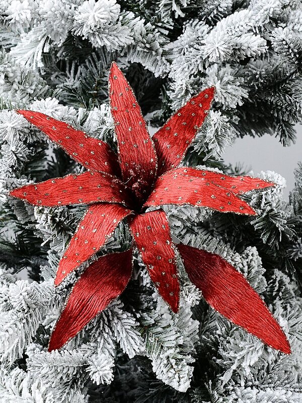 40cm Red Velvet Tiger Lily With Gold Glitter Long Christmas Stem — image 2