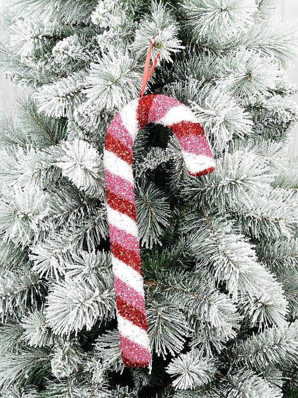 Red White & Pink Swirl Christmas Candy Cane Tinsel Plaque Ornament | 40cm — image 2