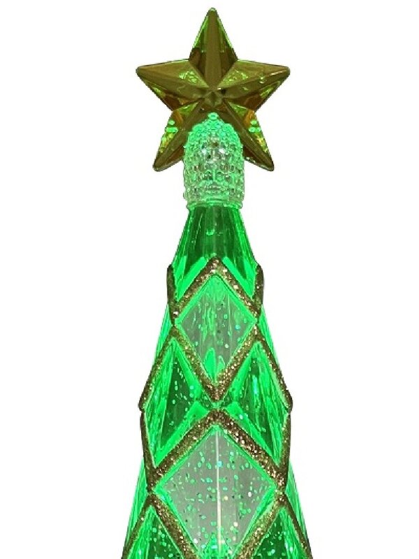 41cm Green Stained PVC Christmas Tree With Gold Trim Snow Globe Ornament — image 3