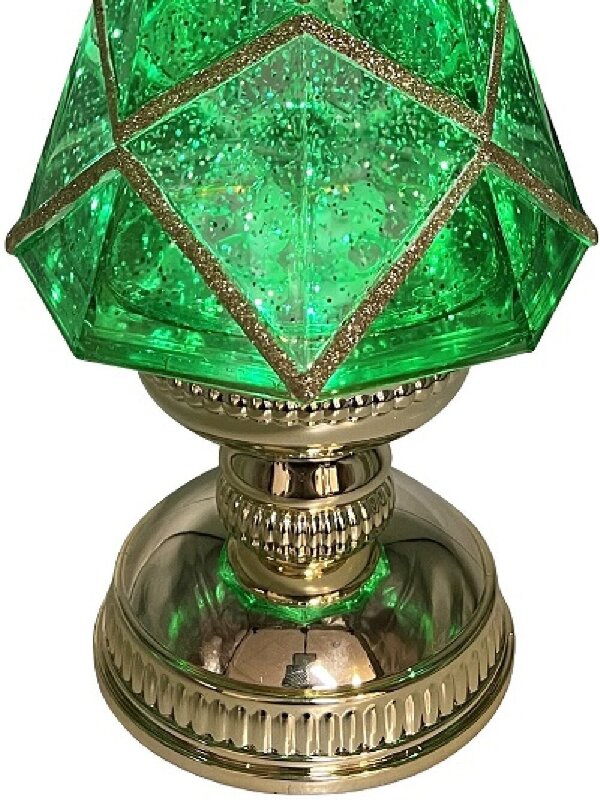 41cm Green Stained PVC Christmas Tree With Gold Trim Snow Globe Ornament — image 4