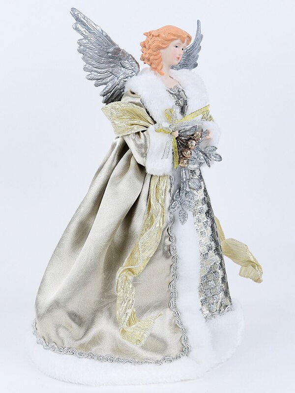 42cm Gold & Silver Luxe Angel With Silver Wings Christmas Tree Top Decoration — image 4