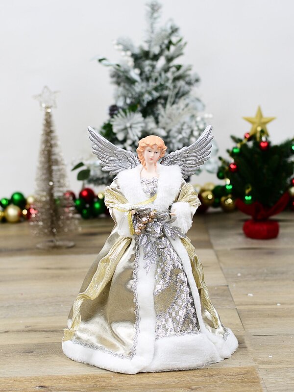 42cm Gold & Silver Luxe Angel With Silver Wings Christmas Tree Top Decoration — image 2