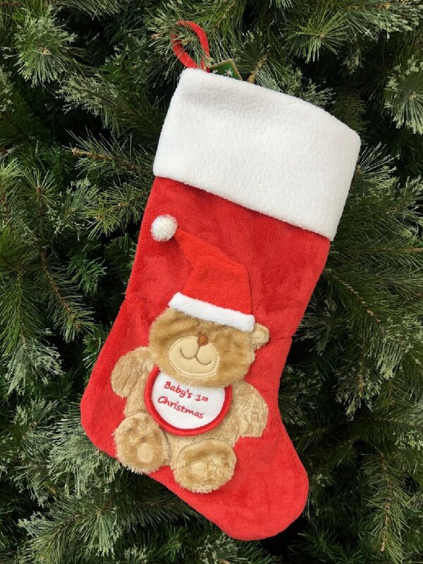 42cm Red Baby's 1st Christmas Stocking With Cuddly Looking Plush Teddy Bear — image 2