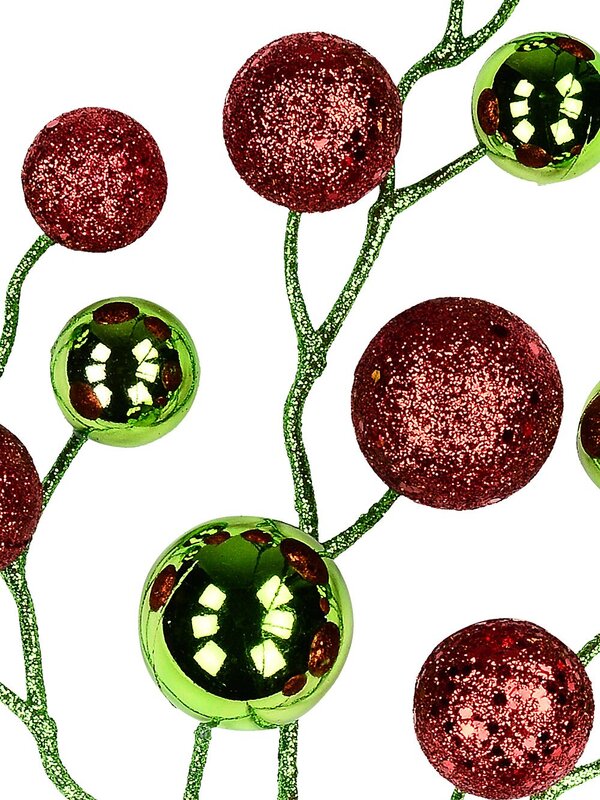 Shiny Lime & Red Glitter Bauble Cluster Long Christmas Stem | 42cm — image 4