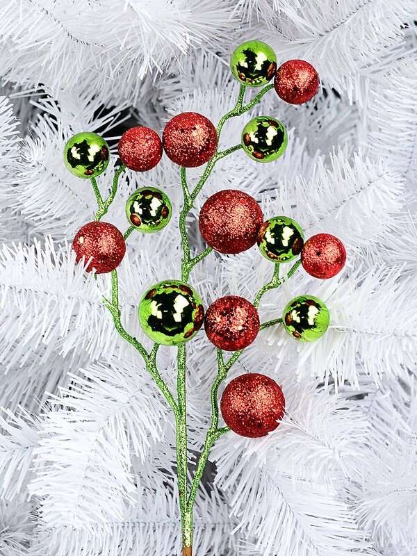 Shiny Lime & Red Glitter Bauble Cluster Long Christmas Stem | 42cm — image 2