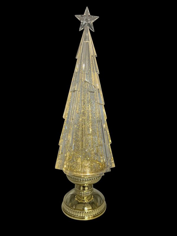 43cm Clear Ice Shard Christmas Tree With Gold Base Snow Globe Ornament — image 2