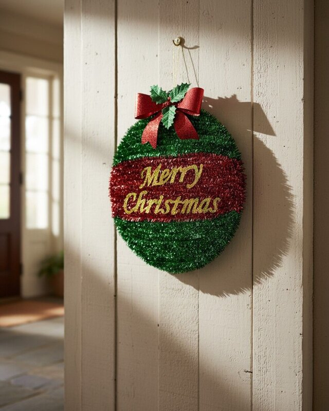 Red & Green Decorated Merry Christmas Bauble Tinsel Plaque Ornament | 43cm — image 2