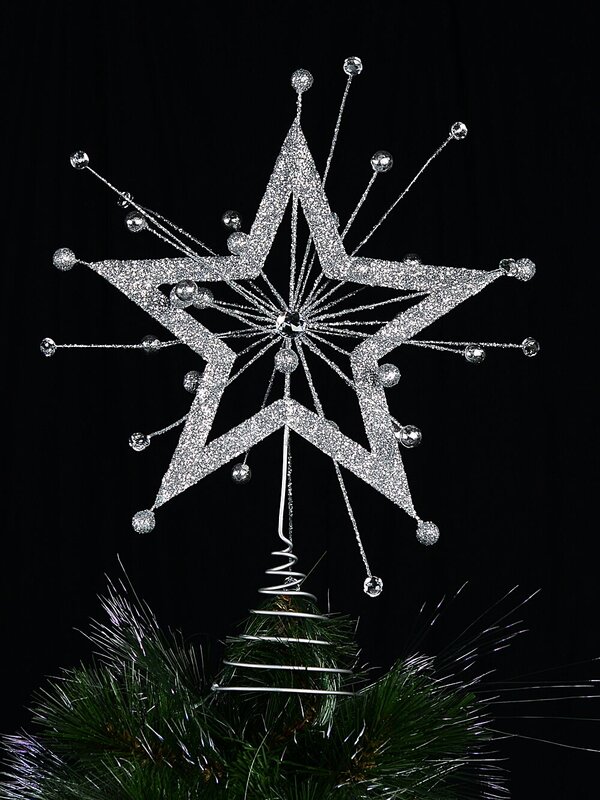 43cm Silver Glitter Christmas Starburst With Diamantes Tree Top Decoration — image 2
