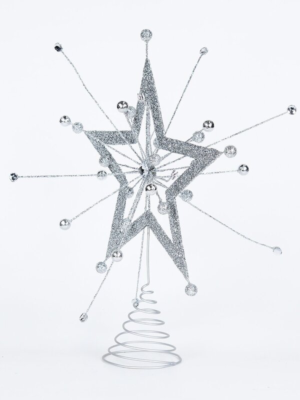 43cm Silver Glitter Christmas Starburst With Diamantes Tree Top Decoration — image 3