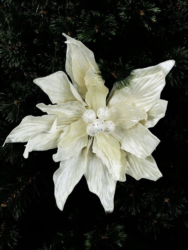 Large Ivory Poinsettia With Glitter & Sequins Christmas Clip Pick | 44cm — image 2