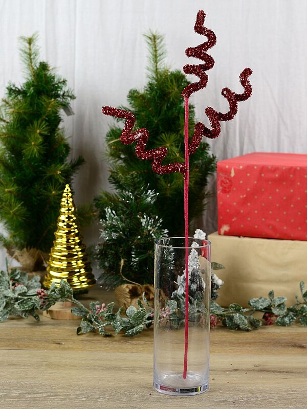 44cm Red Metallic Tinsel Fleck Curly Swirl Christmas Stem — image 2