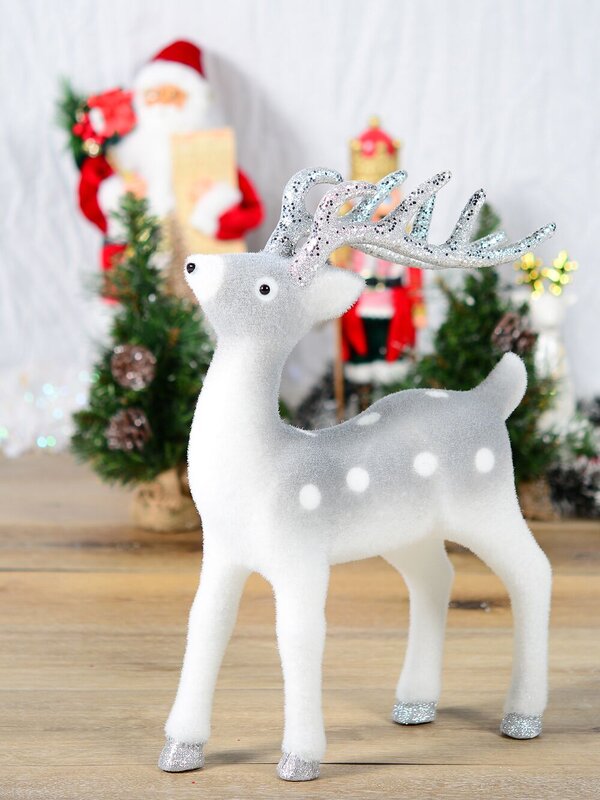 44cm White & Silver Glitter Flocked Standing Reindeer Ornament — image 2