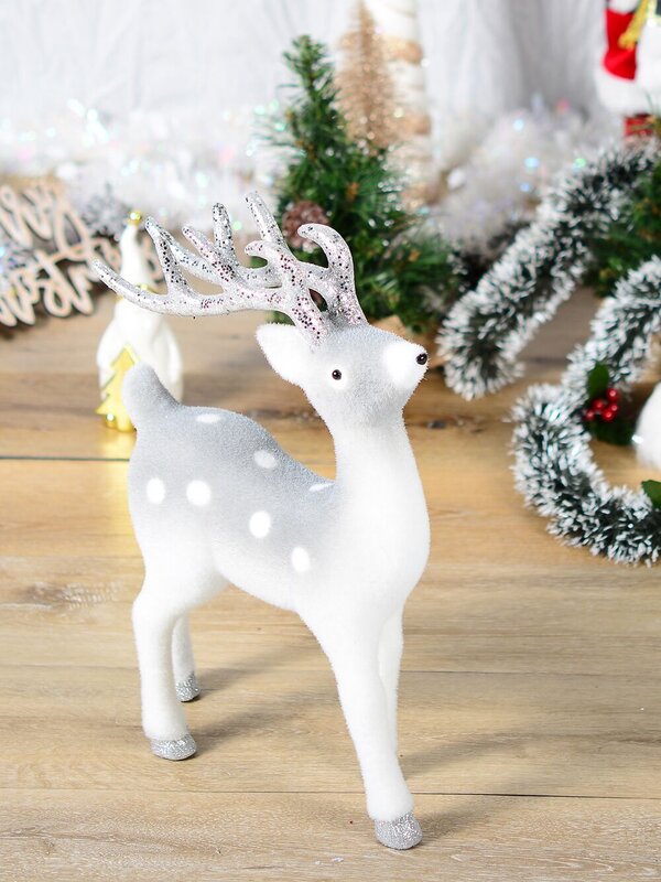 44cm White & Silver Glitter Flocked Standing Reindeer Ornament — image 3