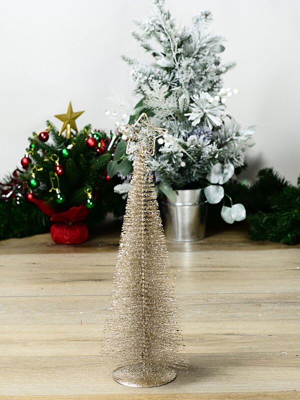 45cm Glitter Frost Champagne Wire Tabletop Tree Ornament — image 2
