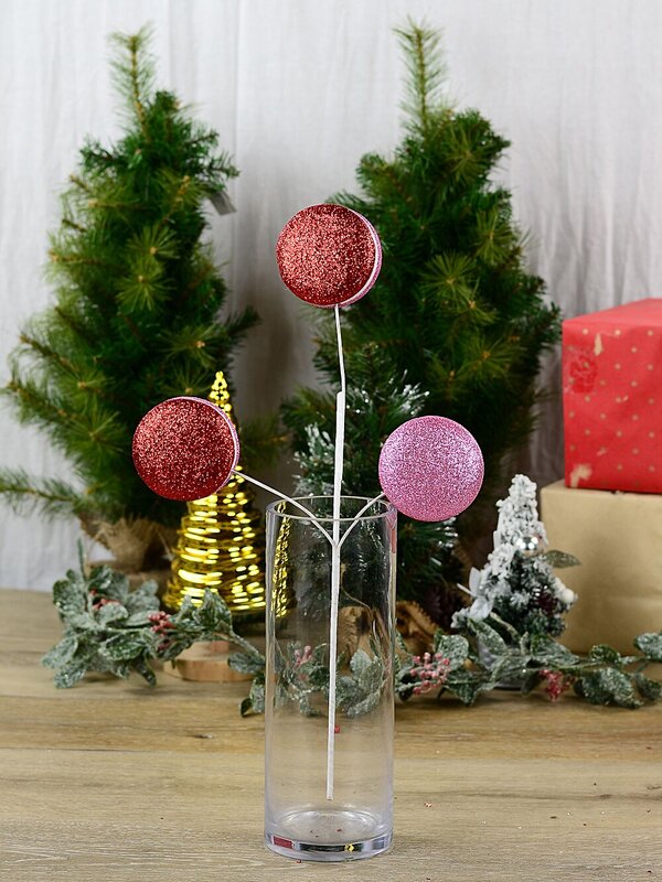 Macarons With Red & Pink Glitter Cookie Shells Long Christmas Stem | 46cm — image 2