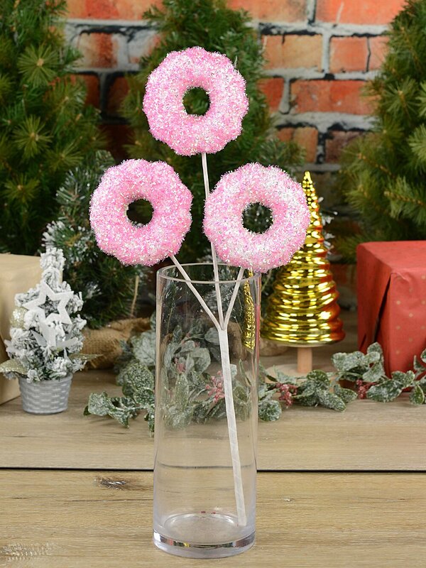 Pink Tinsel Doughnuts With Iridescent Sequins Long Christmas Stem | 46cm — image 2