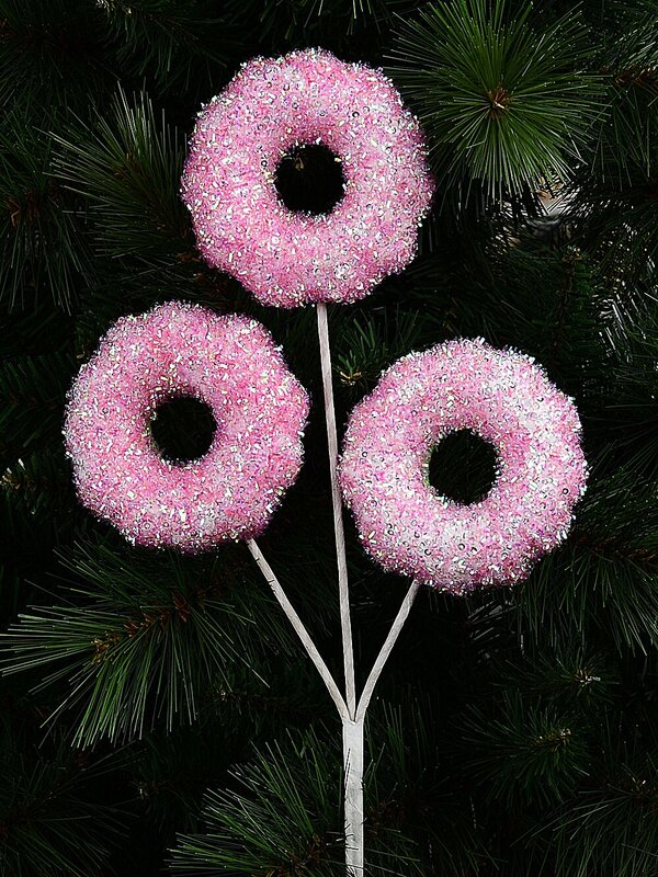 Pink Tinsel Doughnuts With Iridescent Sequins Long Christmas Stem | 46cm — image 3