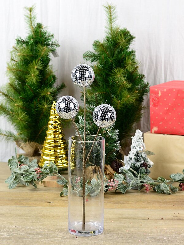 Silver Reflective Mirror Ball Spray Long Christmas Stem | 46cm — image 2
