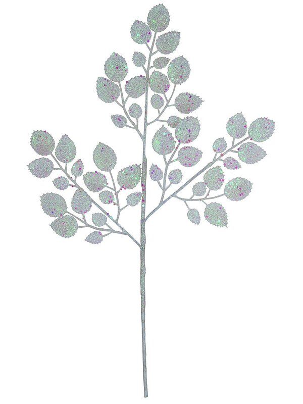 White & Iridescent Glitter Holly Leaf Look Long Christmas Stem | 47cm — image 3