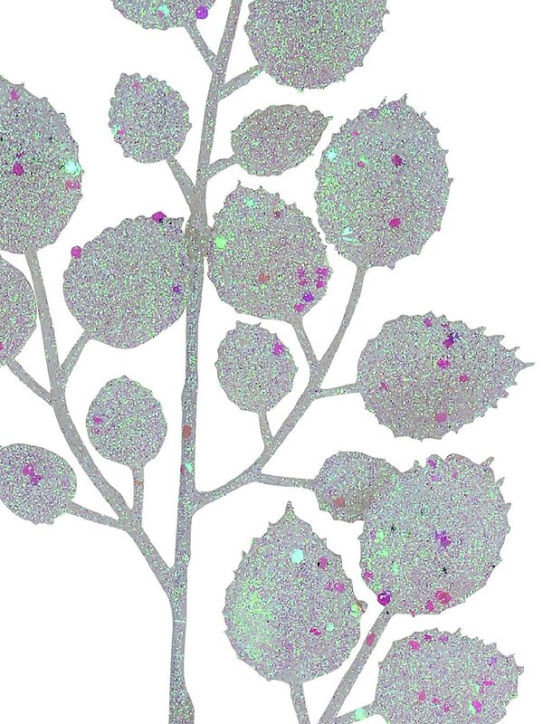 White & Iridescent Glitter Holly Leaf Look Long Christmas Stem | 47cm — image 4