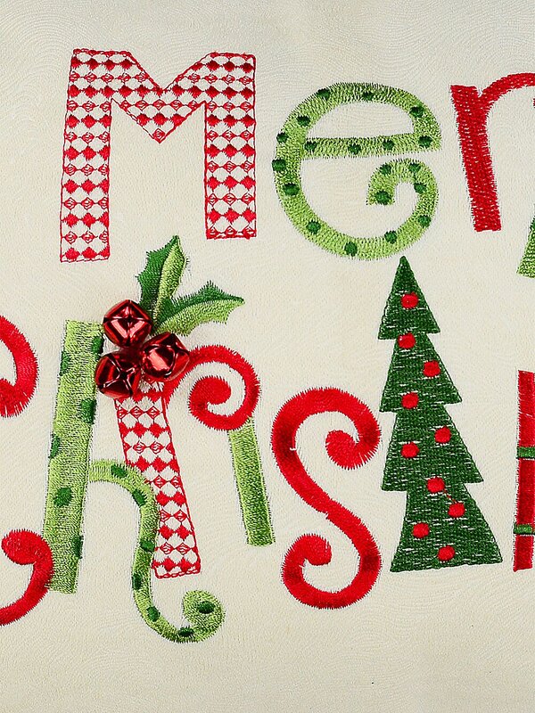 48cm Festive Embroidered Pattern Merry Christmas Cushion