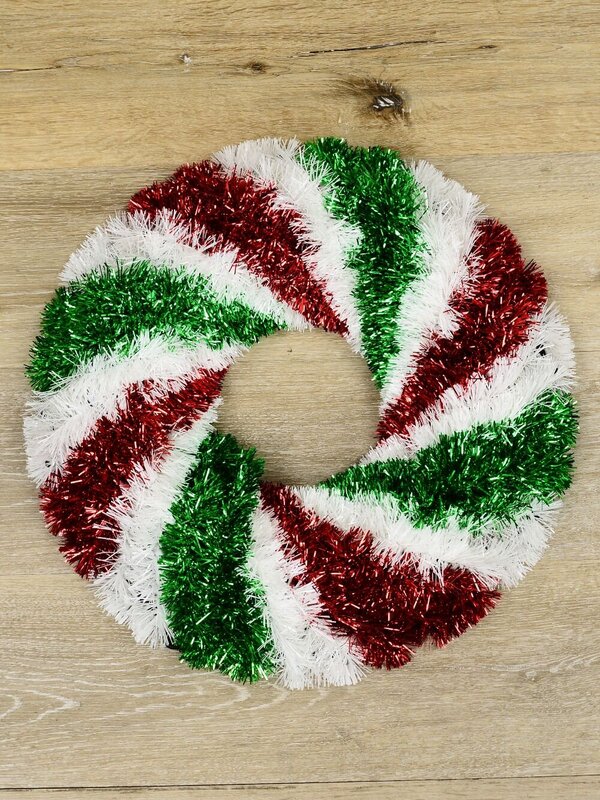 48cm Red Green & White Candy Swirl Wreath Tinsel Plaque Ornament — image 2