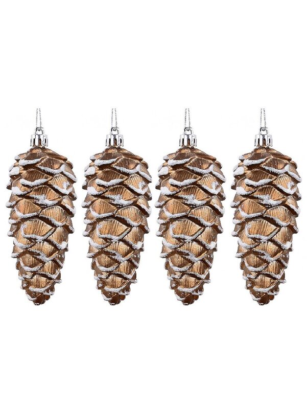 4x 11cm Rustic Natural Look Pinecones With Snow Frosted Tips — image 3