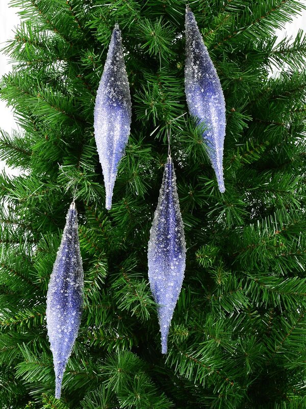 4x 33cm Blue With Frost Look Christmas Oval Finials — image 5