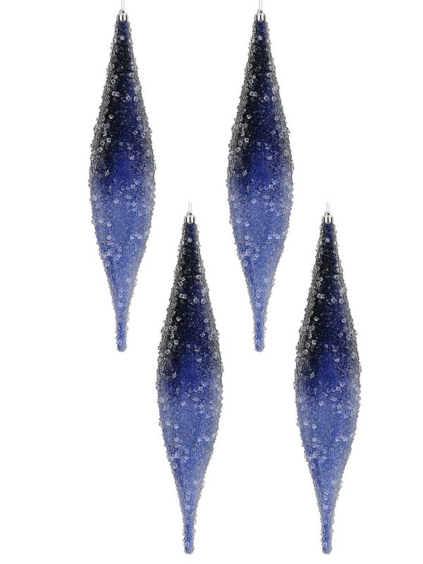4x 33cm Blue With Frost Look Christmas Oval Finials — image 2