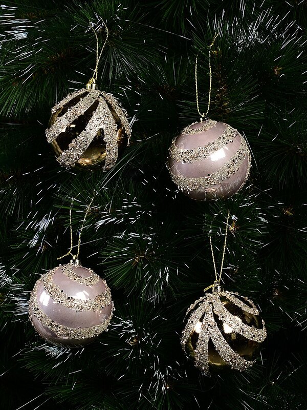 4x 80mm Pink & Gold Baubles With Sequin & Glitter Ribbon Bow Pattern — image 4